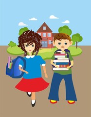  composition showing students walking from school