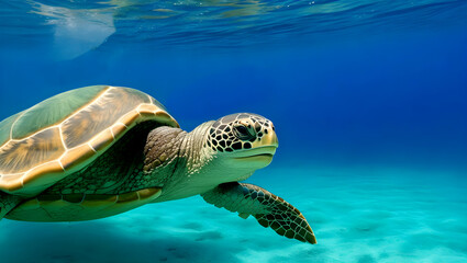 Green sea turtle swimming. Reptiles and Amphibians