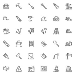 Tools and construction line icons set