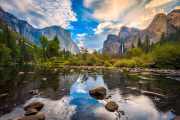 Beautiful Cloudy Sunrise on Yosemite Valley View, Yosemite National Park, California