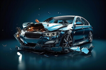 Photo of a severely damaged car split in half after a collision