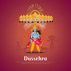 Lord rama killing ravana with ten heads in happy dussehra celebration background Vector illustration. - obrazy, fototapety, plakaty