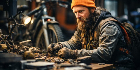 Chain Reactions: The Craft of a Bicycle Repairer. - obrazy, fototapety, plakaty