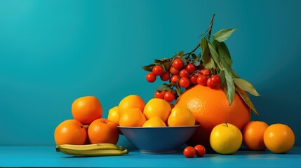 A bunch of oranges and bananas on a table