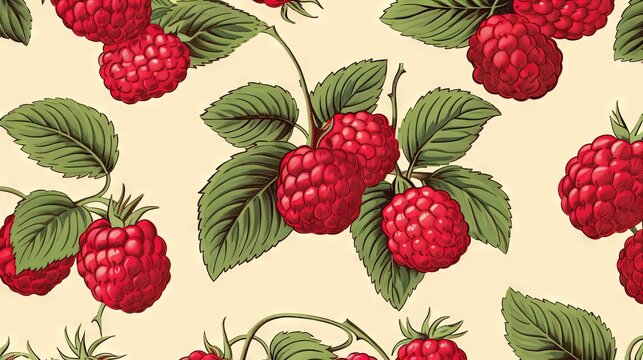  a bunch of raspberries with leaves on a white background.  generative ai