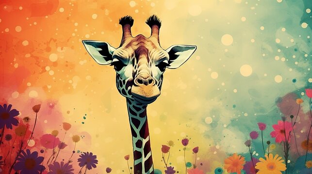  a painting of a giraffe in a field of flowers.  generative ai