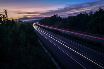 sunset on the highway with long exposure.
