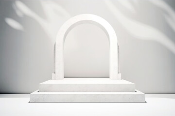 Display Mockup Podium of A white marble arch with a stone arch in the center
