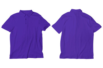 Blank Purple Polo Shirt Mockup Template Front and Back View Isolated Background