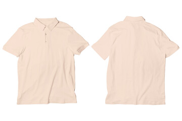 Blank Peach Polo Shirt Mockup Template Front and Back View Isolated Background