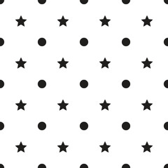 Seamless pattern with black and white dots. Vector stars and dots.