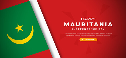 Happy Mauritania Independence Day Design Paper Cut Shapes Background Illustration for Poster, Banner, Advertising, Greeting Card