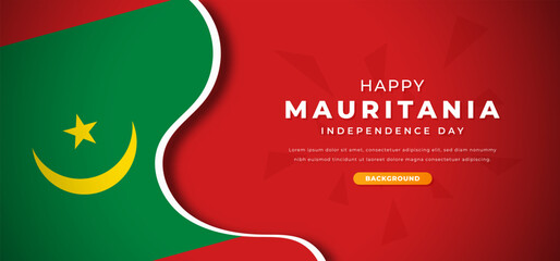 Happy Mauritania Independence Day Design Paper Cut Shapes Background Illustration for Poster, Banner, Advertising, Greeting Card