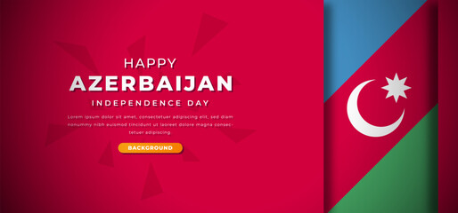 Happy Azerbaijan Independence Day Design Paper Cut Shapes Background Illustration for Poster, Banner, Advertising, Greeting Card