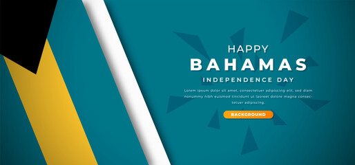Happy Bahamas Independence Day Design Paper Cut Shapes Background Illustration for Poster, Banner, Advertising, Greeting Card