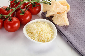 Shredded Italian hard parmesan cheese