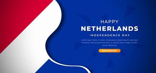 Happy Netherlands Independence Day Design Paper Cut Shapes Background Illustration for Poster, Banner, Advertising, Greeting Card