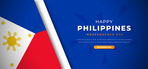 Happy Philippines Independence Day Design Paper Cut Shapes Background Illustration for Poster, Banner, Advertising, Greeting Card
