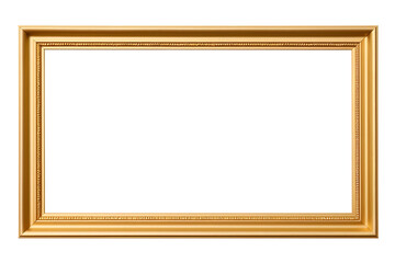 empty gold frame isolated on white background