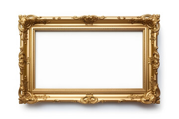 empty gold frame isolated on white background - obrazy, fototapety, plakaty