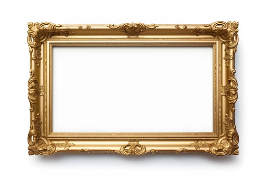empty gold frame isolated on white background