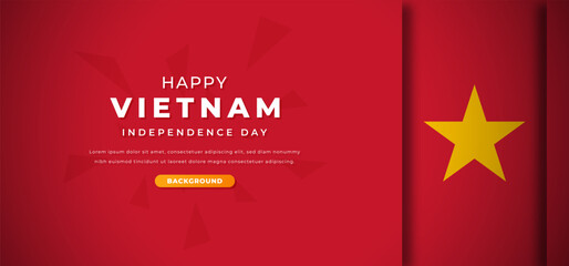 Happy Vietman Independence Day Design Paper Cut Shapes Background Illustration for Poster, Banner, Advertising, Greeting Card