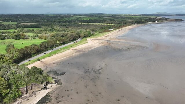 Aerial panorama of Woodstown Beach Waterford Ireland on a sunny autumn morning