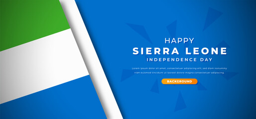Happy Sierra Leone Independence Day Design Paper Cut Shapes Background Illustration for Poster, Banner, Advertising, Greeting Card