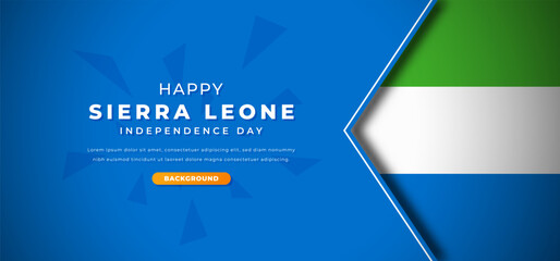 Happy Sierra Leone Independence Day Design Paper Cut Shapes Background Illustration for Poster, Banner, Advertising, Greeting Card