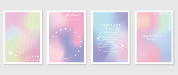 Idol lover posters set. Cute gradient holographic background vector with pastel colors, line, sparkle. Y2k trendy wallpaper design for social media, cards, banner, flyer, brochure.