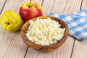 Organic cottage cheese in the bowl
