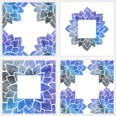 Frames and seamless pattern with silhouettes of blue and purple lotus flower petals - 650539711