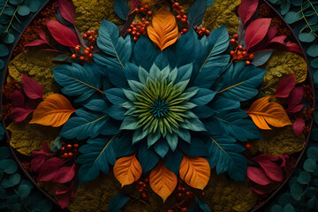 Foliage Mandala Art with Vibrant Botanical Symmetry