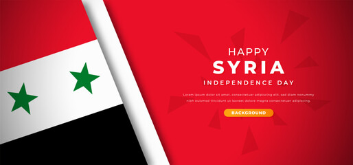 Fototapeta premium Happy Syria Independence Day Design Paper Cut Shapes Background Illustration for Poster, Banner, Advertising, Greeting Card