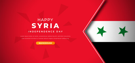 Happy Syria Independence Day Design Paper Cut Shapes Background Illustration for Poster, Banner, Advertising, Greeting Card
