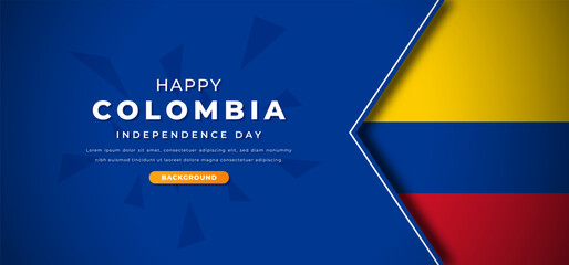 Happy Colombia Independence Day Design Paper Cut Shapes Background Illustration for Poster, Banner, Advertising, Greeting Card