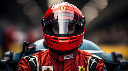 F1 racer focused before starting the race