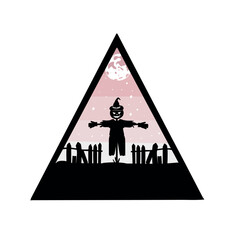 silhouette of a scarecrow for Halloween in a triangle vector. pink halloween vector