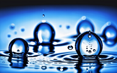 Waves of water drops falling to the surface of the water water droplets spread Blue background and lights