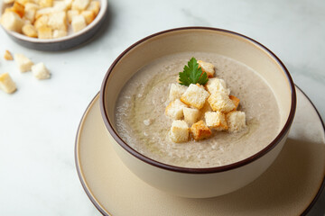 Bowl of Mushroom Cream Soup with crackers