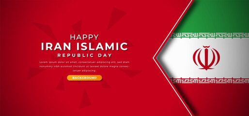 Happy Iran Islamic Republic Day Design Paper Cut Shapes Background Illustration for Poster, Banner, Advertising, Greeting Card