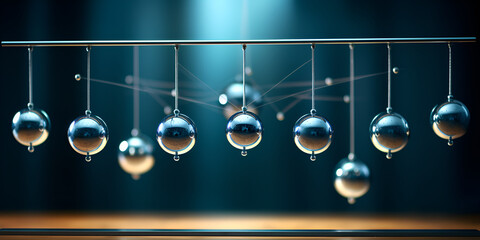 Physics Lab Experiments items,Newton's cradle pendulum with swinging spheres metal balls 3d realistic vector illustration.