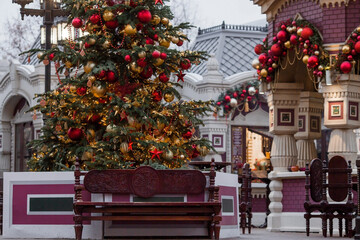 Moscow, Revolution Square. Christmas decoration of the streets. Beautiful festive landscapes in the city. New Year's card 2024.