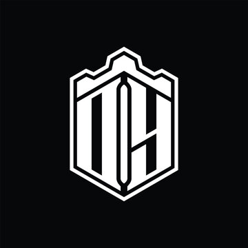 recommend clip art: DY Letter Logo monogram hexagon shield shape crown castle with outline style design