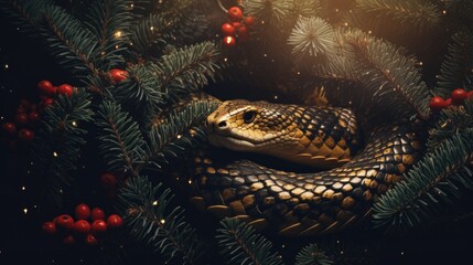 Fototapeta premium Christmas stone background with snow fir tree, gift box and decor. Top view with copy space