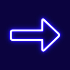 blue color arrow points to the right. Flashing neon icon to the right arrow. right neon arrow. neon arrow sign.