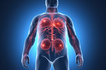 3d medical illustration of inflamed organs in human body. Medical and science concept x ray and radiology