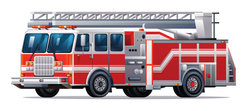 Red fire truck vector illustration. Emergency rescue truck isolated on white background