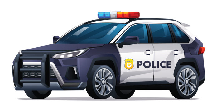 Police car vector illustration. Patrol official vehicle, suv car isolated on white background