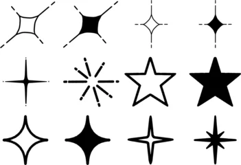 Foto op Canvas シンプルな星型キラキラのイラスト素材セット_白黒詰め合わせ_Sparkles, stars icons  © おうちチップス